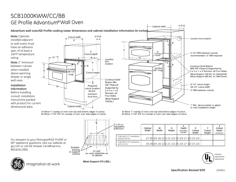 Page n°1 - Fiche technique GE SCB1000KCC