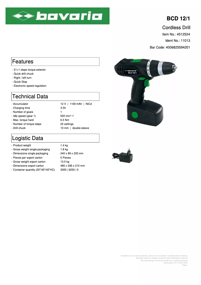 Página 1 del manual Ficha técnica Bavaria BCD 12/1