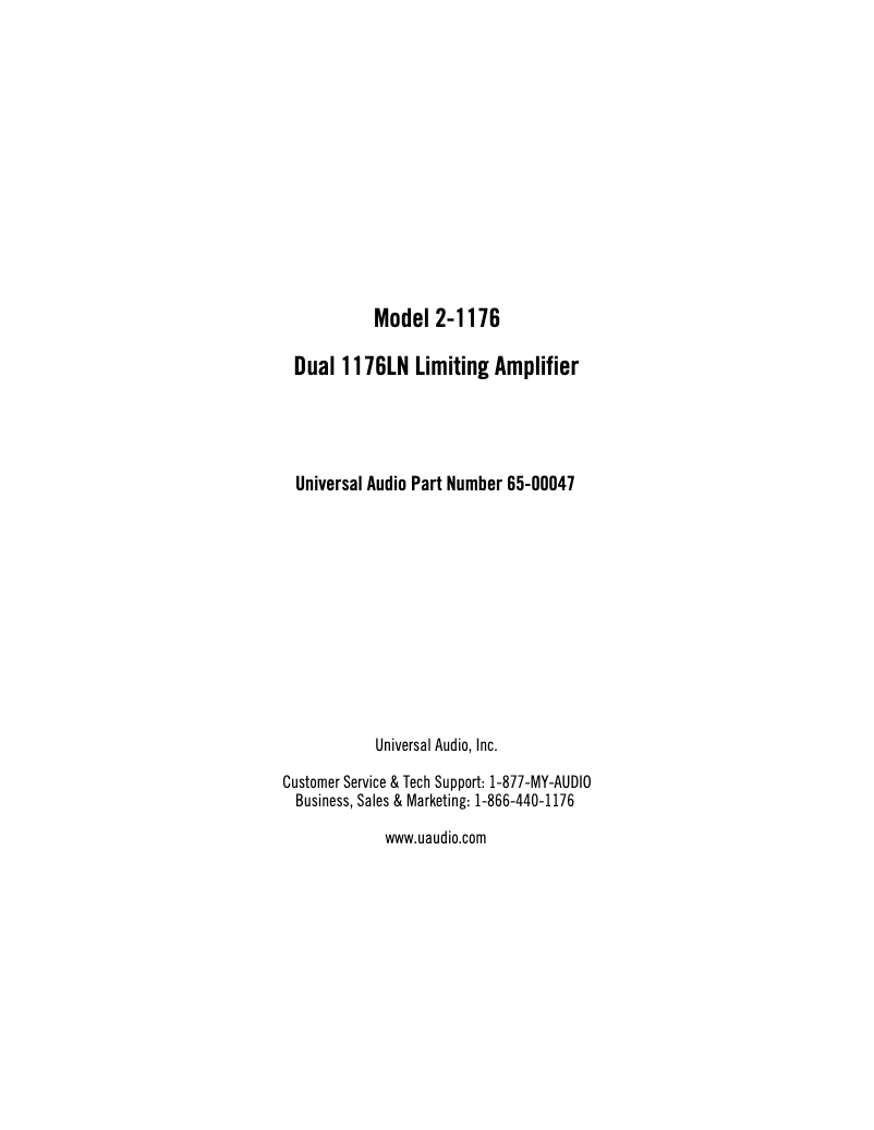 Page n°1 - Manuel utilisateur Universal Audio 2-1176
