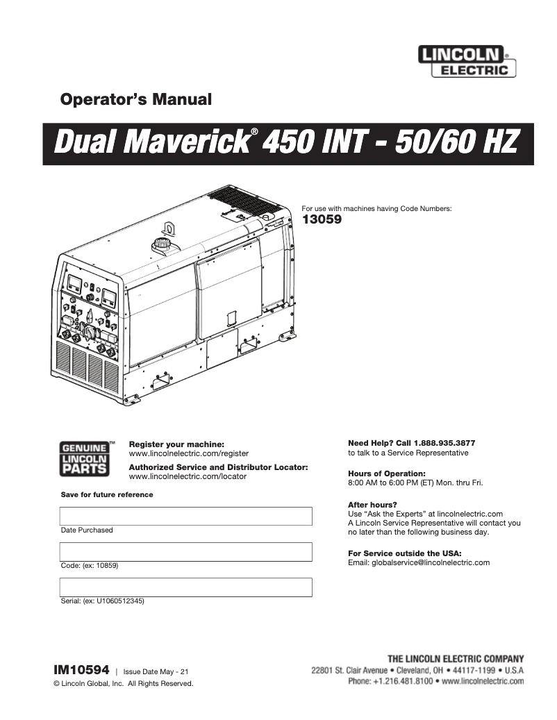 Page n°1 - Manuel utilisateur Lincoln Electric Dual Maverick 450 INT=