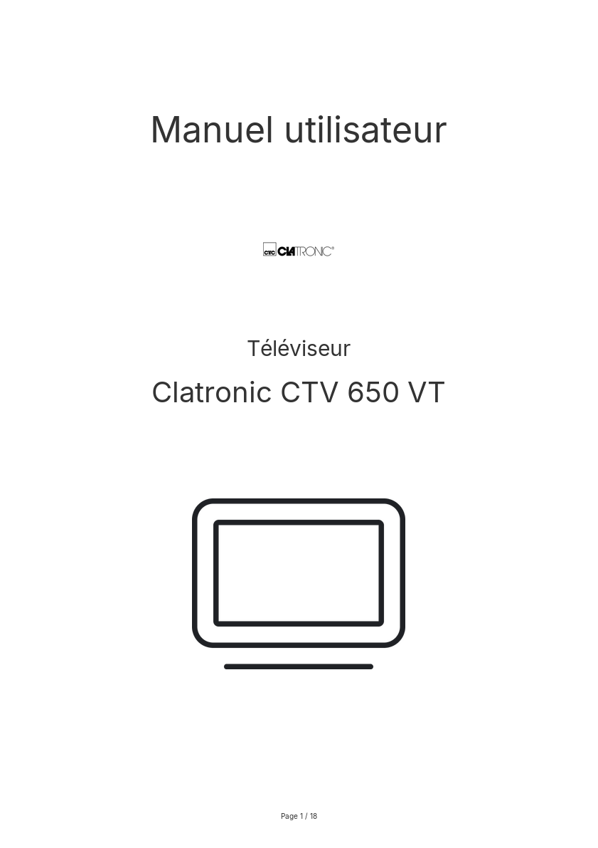 Page n°1 - Manuel utilisateur Clatronic CTV 650 VT