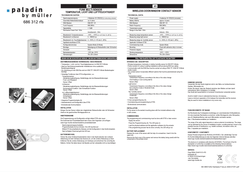 Page n°1 - Manuel utilisateur Paladin 686 312 rfs
