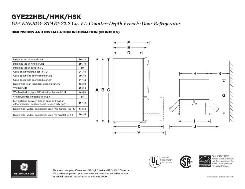 Page n°1 - Fiche technique GE GYE22HMKES
