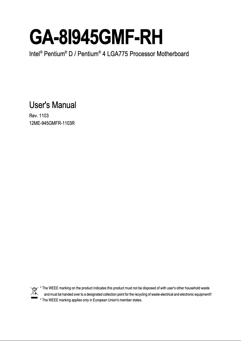Page 1 de la notice Manuel utilisateur Gigabyte GA-8I945GMF-RH