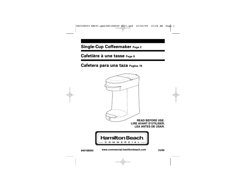 Page n°1 - Manuel utilisateur Hamilton Beach HDC200B