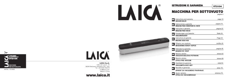 Page n°1 - Manuel utilisateur Laica VT3104