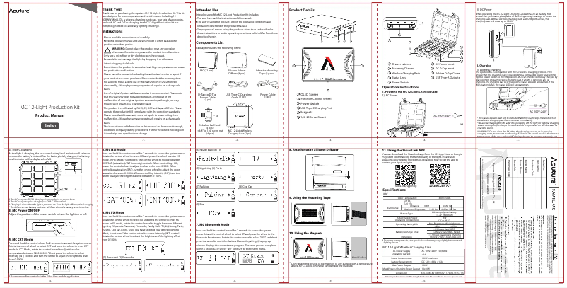 Page n°1 - Manuel utilisateur Aputure MC 12-Light Production Kit