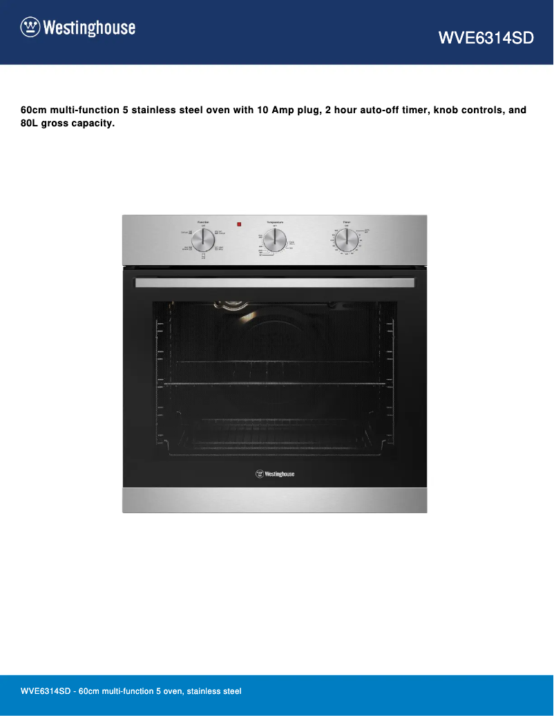 Página 1 del manual Ficha técnica Westinghouse WVE6314SD