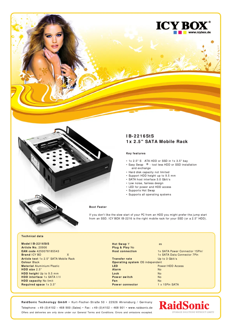 Page 1 de la notice Fiche technique Icy Box IB-2216StS