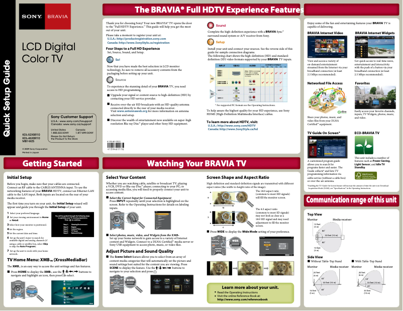 Página 1 del manual Guía de instalación Sony Bravia KDL-52XBR10