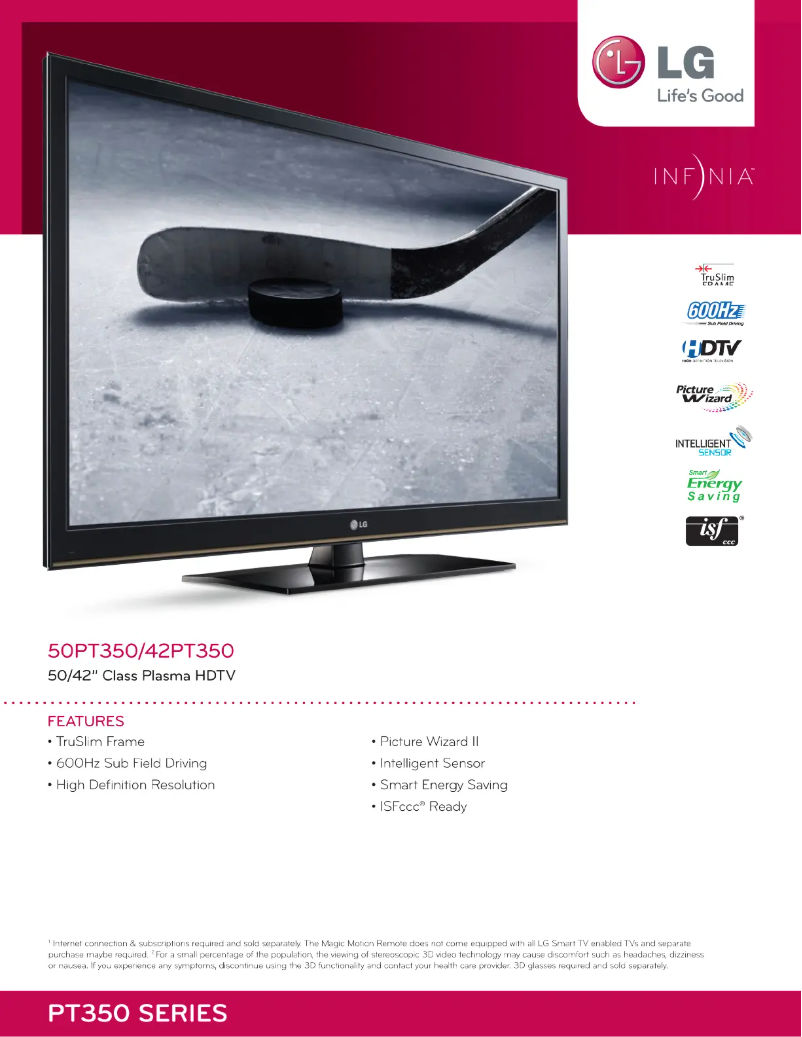 Página 1 del manual Ficha técnica LG 50PT350
