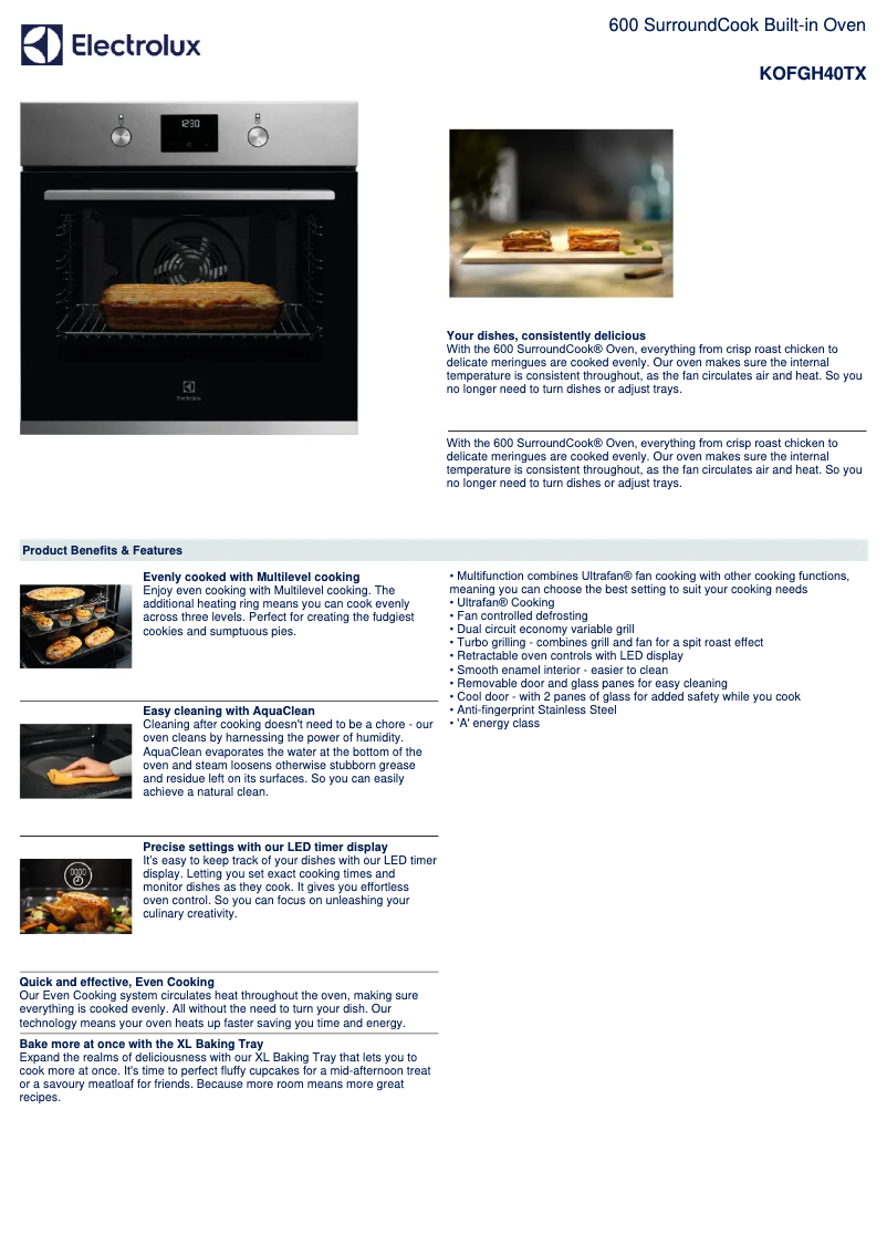 Página 1 del manual Ficha técnica Electrolux KOFGH40TX