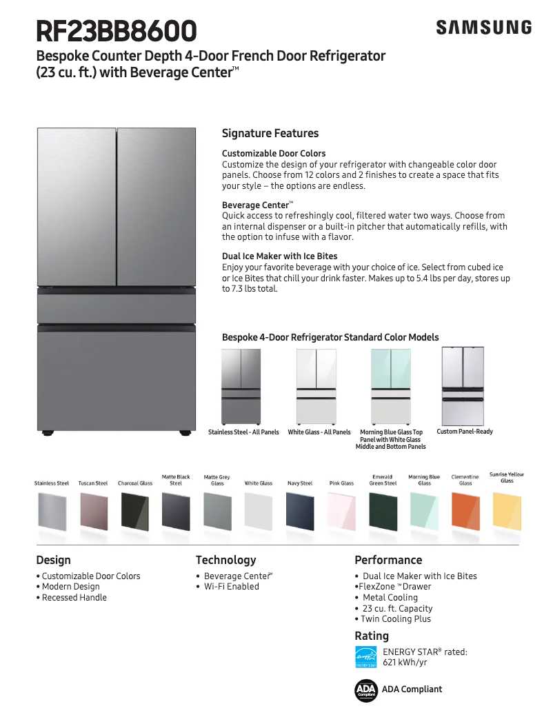 Page 1 de la notice Fiche technique Samsung RF23BB860012
