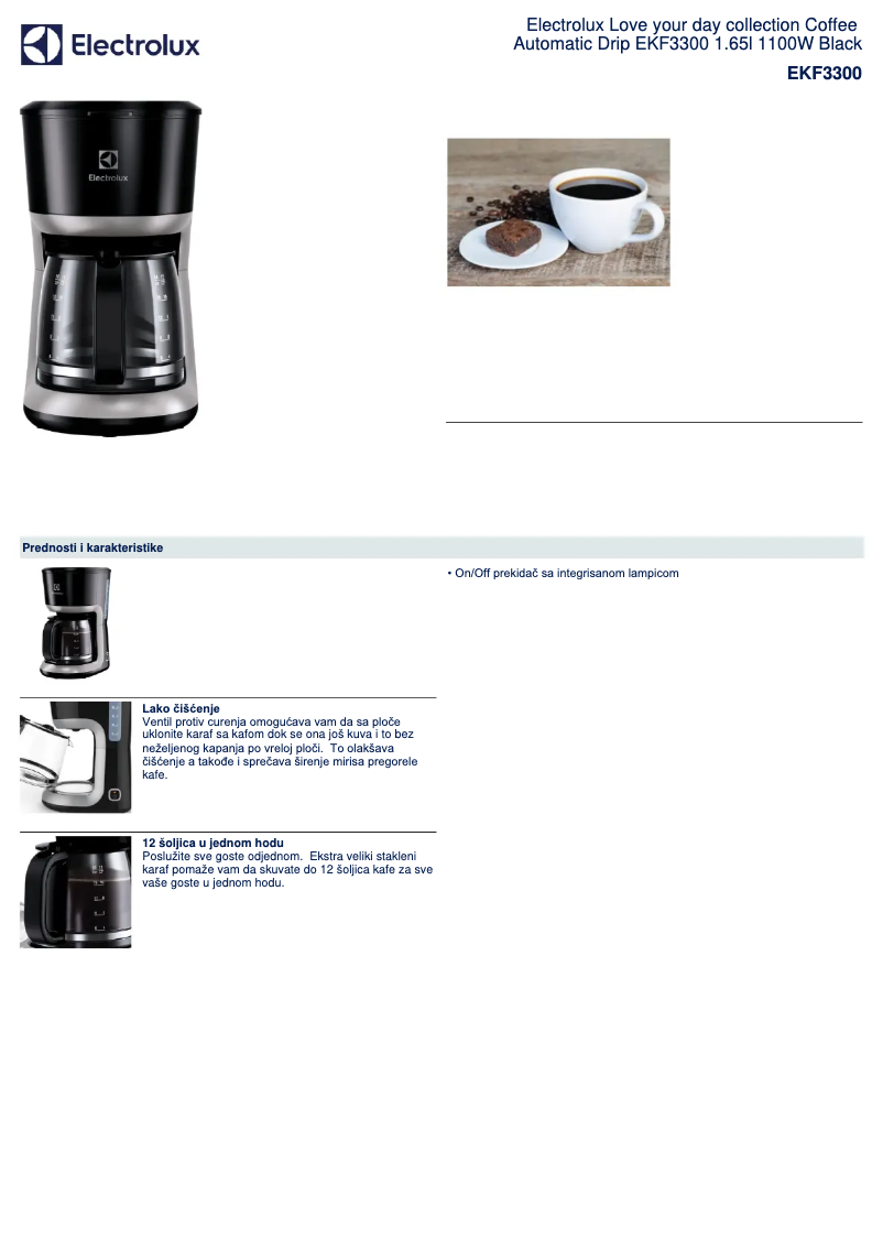Page 1 of the manual Technical Sheet Electrolux EKF3300