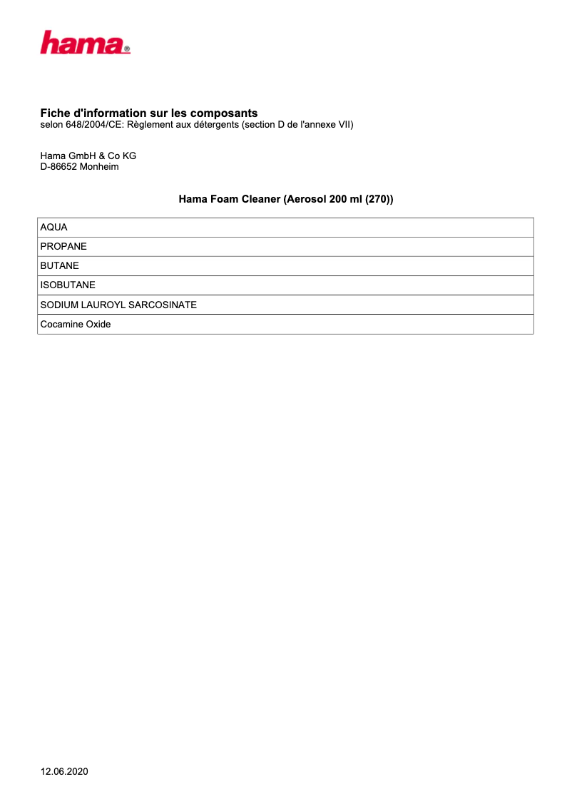 Page 1 de la notice Manuel utilisateur Hama 00095884