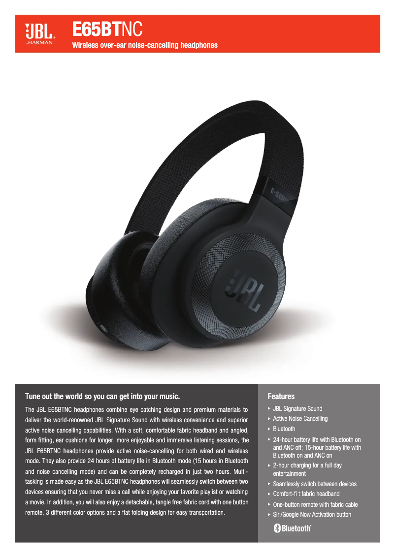 Page 1 de la notice Fiche technique JBL E65BTNC