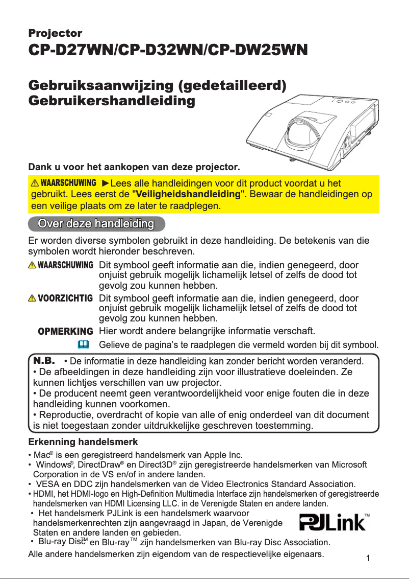 Page 1 de la notice Manuel utilisateur Hitachi CP-D27WNEF