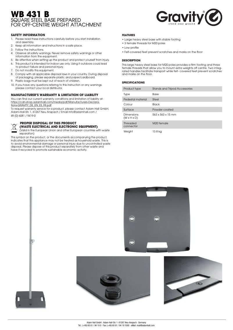 Page n°1 - Manuel utilisateur Gravity WB 431 B