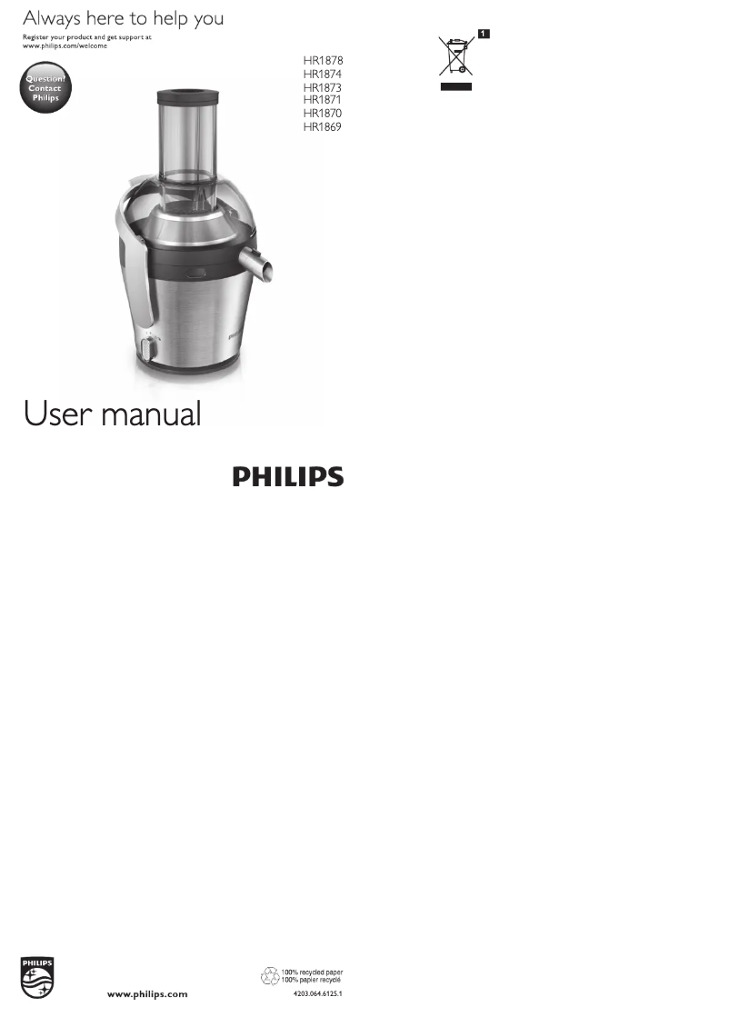 Page 1 de la notice Manuel utilisateur Philips SmartPro Active HR1874