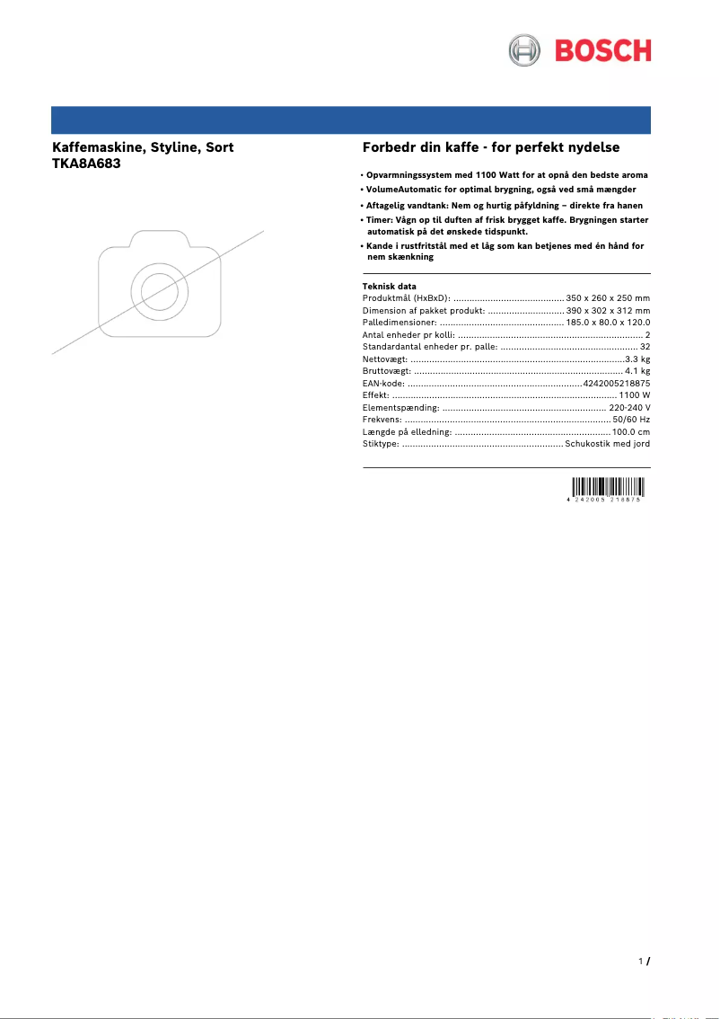 Page n°1 - Brochure Bosch TKA8A683