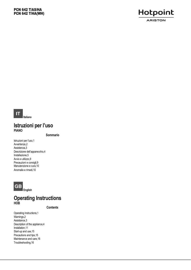 Page n°1 - Manuel utilisateur Hotpoint PCN 642 T/HA(WH)