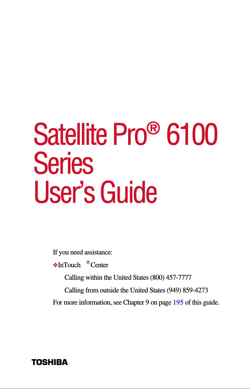Page n°1 - Manuel utilisateur Toshiba Satellite Pro 6100