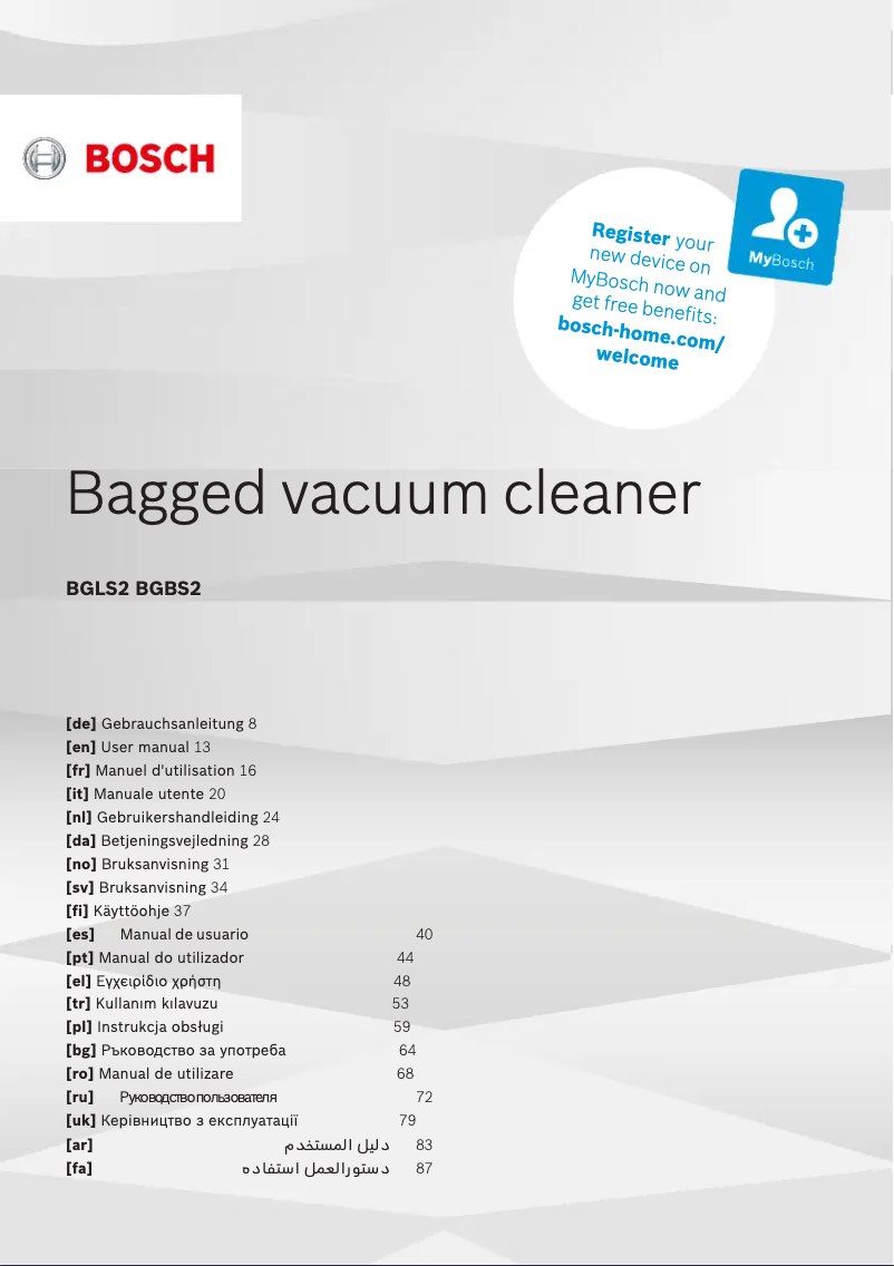 Page 1 de la notice Manuel utilisateur Bosch Serie 2 BGLS2CHAMP