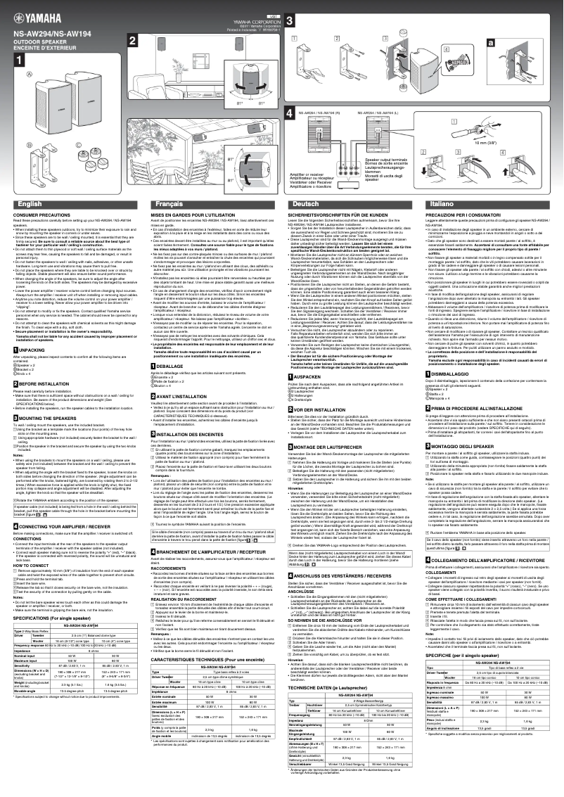 Page n°1 - Manuel utilisateur Yamaha NS-AW294