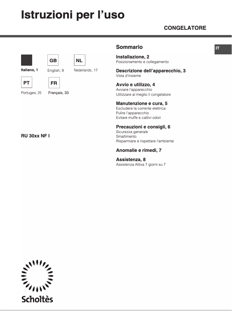 Page n°1 - Manuel utilisateur Scholtès RU 3032 NF I