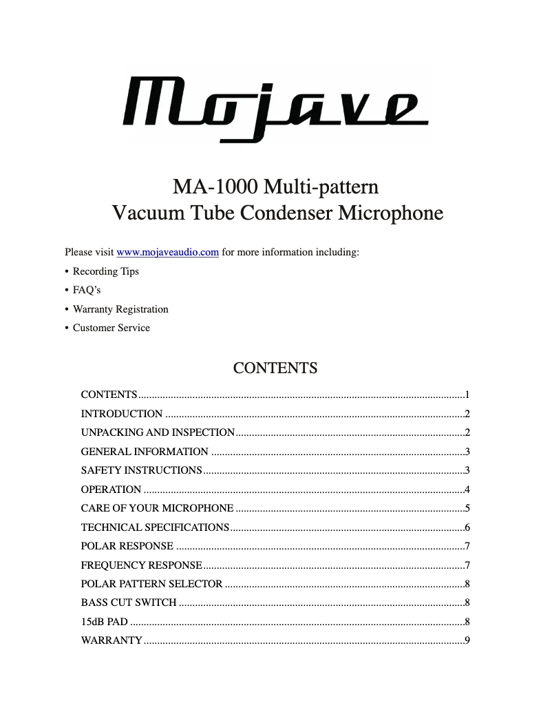 Página 1 del manual Manual de usuario Mojave MA-1000