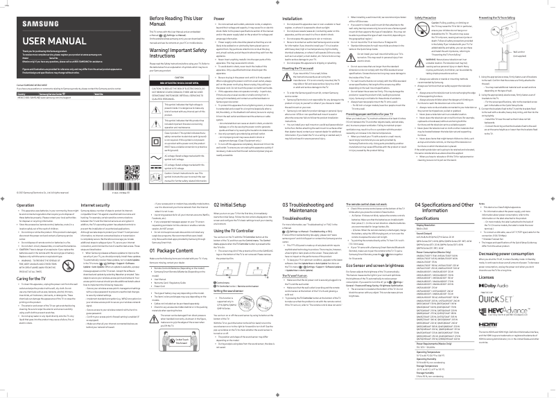 Page n°1 - Manuel utilisateur Samsung UN70AU7000F