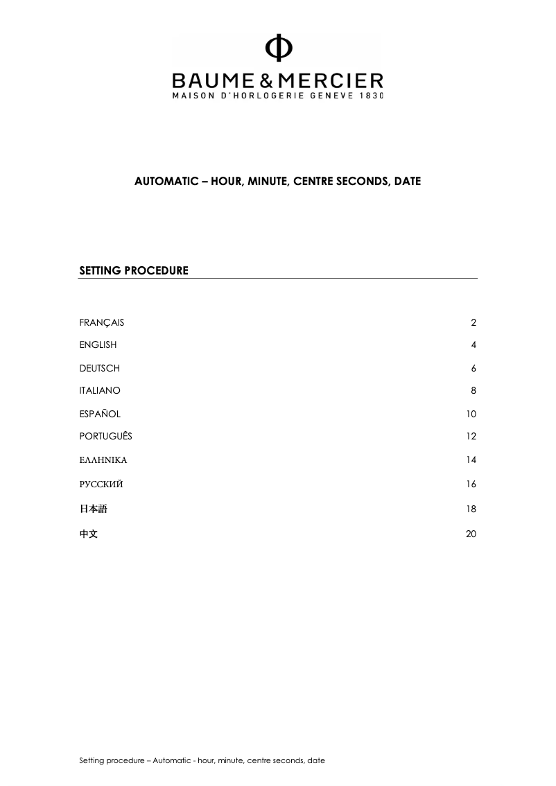 Page 1 de la notice Manuel utilisateur Baume & Mercier Clifton Club 10337