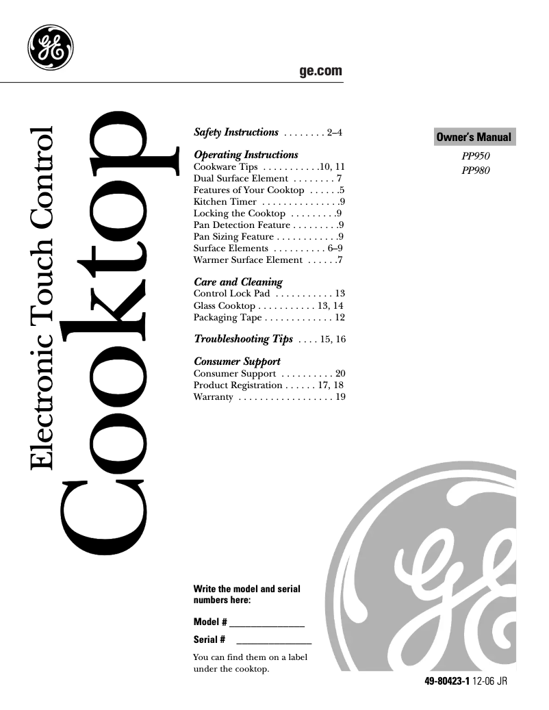 First page image of the manual for Profile PP980BMBB