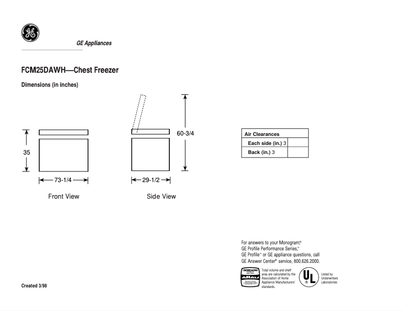 Page n°1 - Fiche technique GE FCM25DAWH
