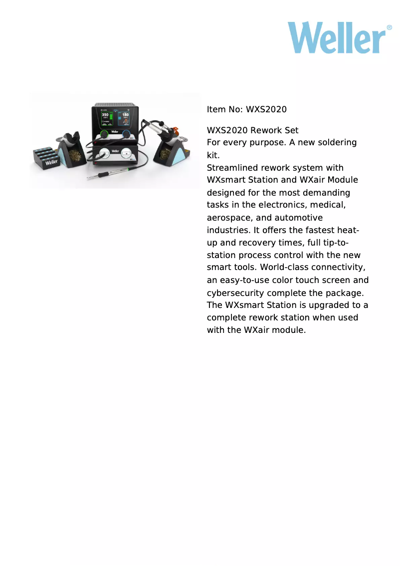 Page 1 de la notice Fiche technique Weller WXS2020