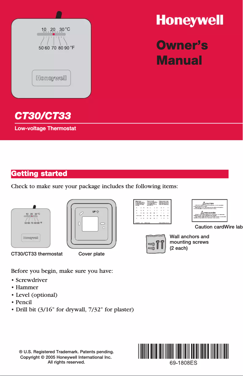 Page n°1 - Manuel utilisateur Honeywell YCT30A1003