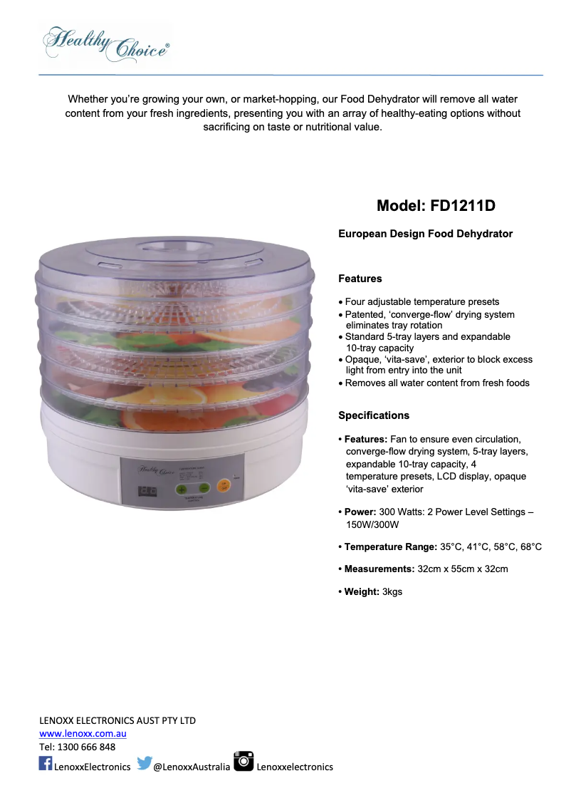 Page n°1 - Fiche technique Healthy Choice FD1211D