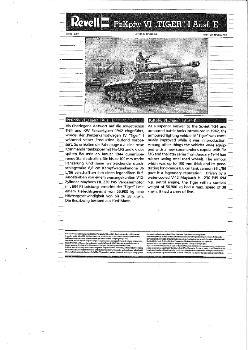 Page n°1 - Manuel utilisateur Revell PzKpfw VI Tiger I Ausf.E