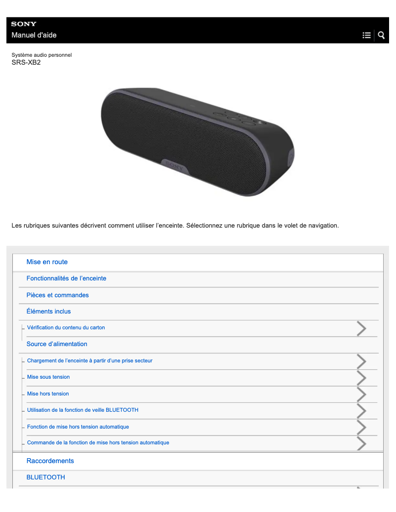 Imagen de la primera página del manual del dispositivo SRS-XB2