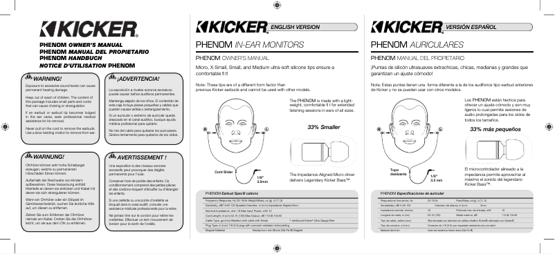 Page 1 de la notice Manuel utilisateur Kicker Phenom Talk
