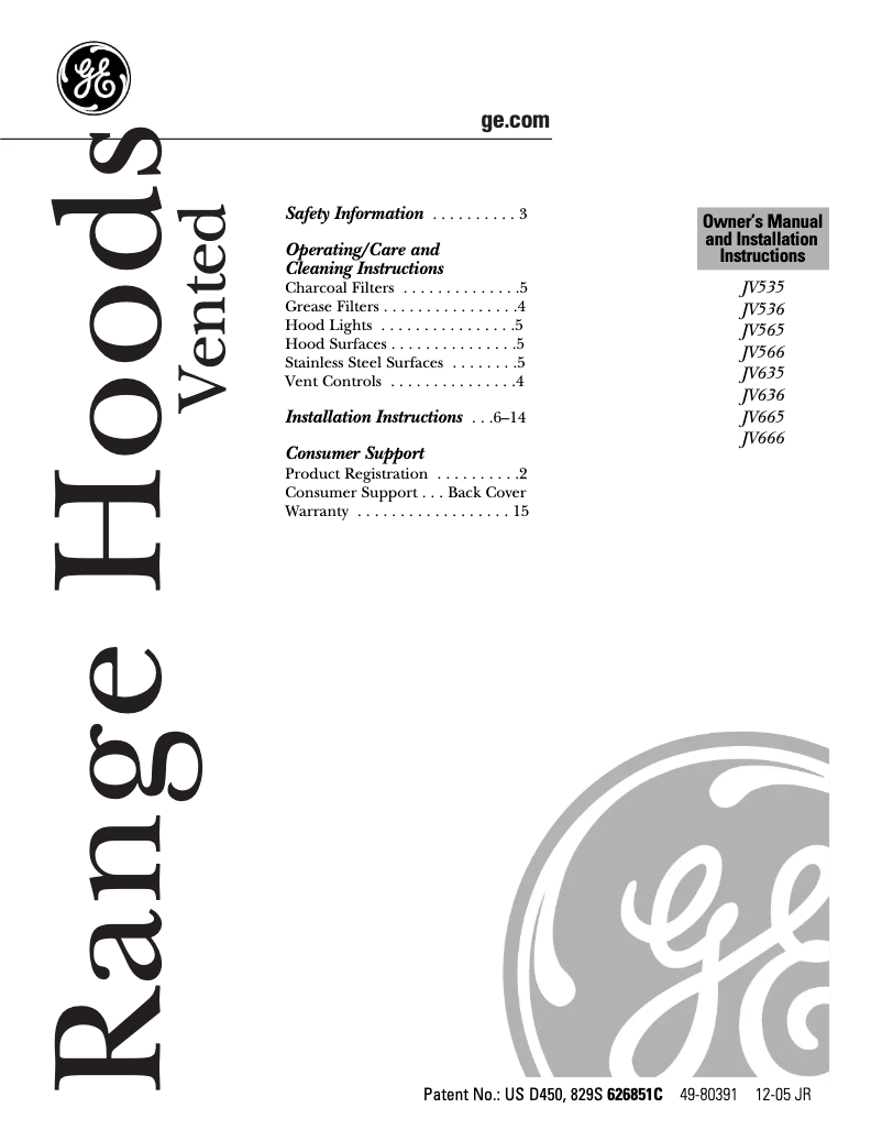 Page 1 of the manual Installation Guide GE Profile JV636CSS