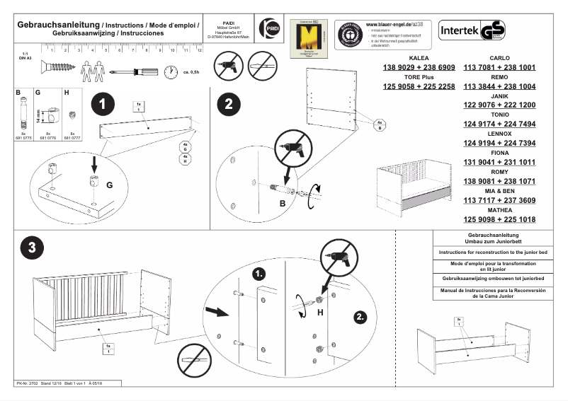 Page 1 de la notice Manuel utilisateur Paidi Eliana