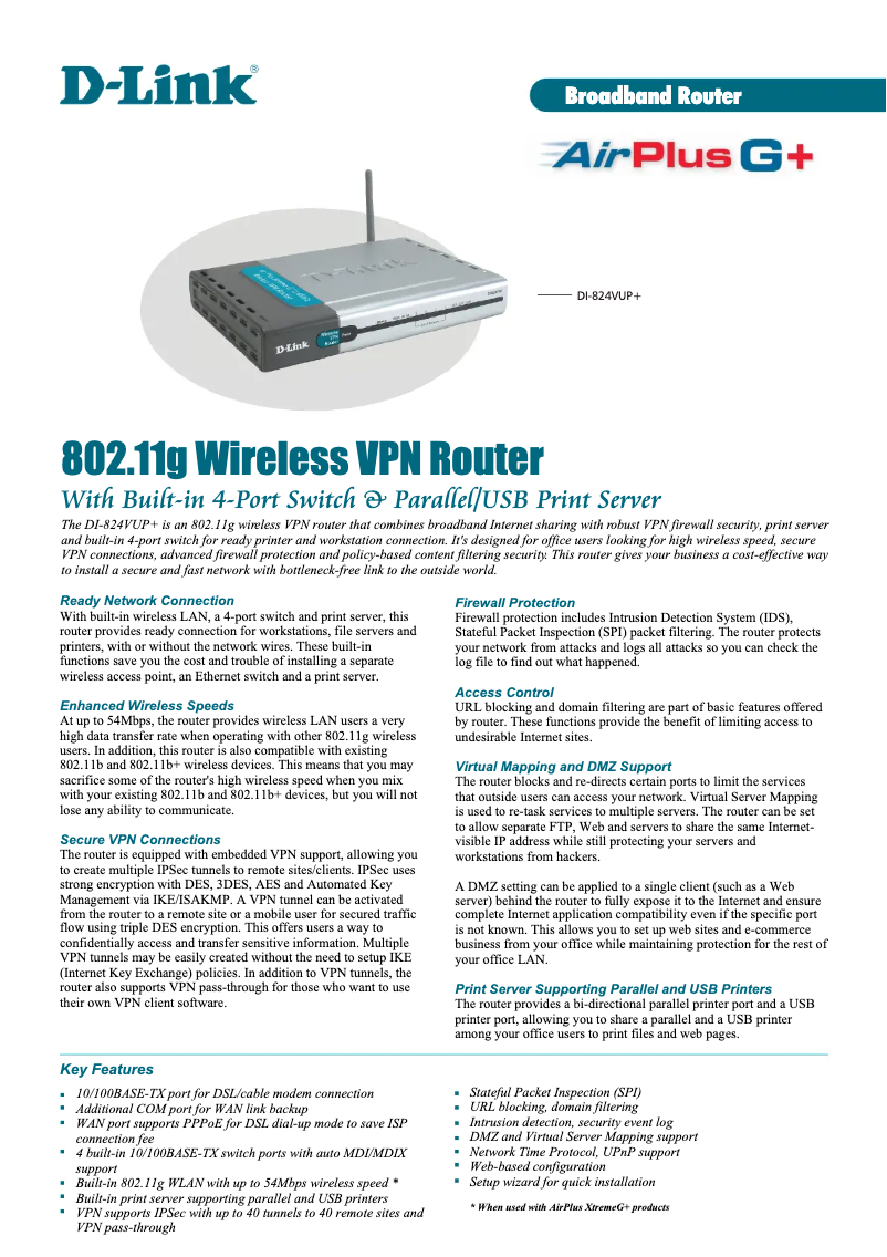 Image de la première page du manuel de l'appareil AirPlus Xtreme G DI-824VUP