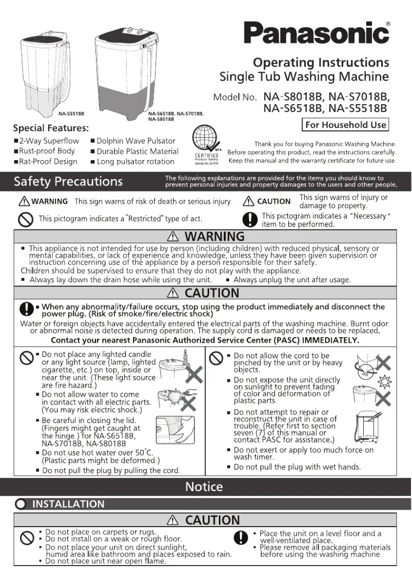 Page 1 de la notice Manuel utilisateur Panasonic NA-S6518B