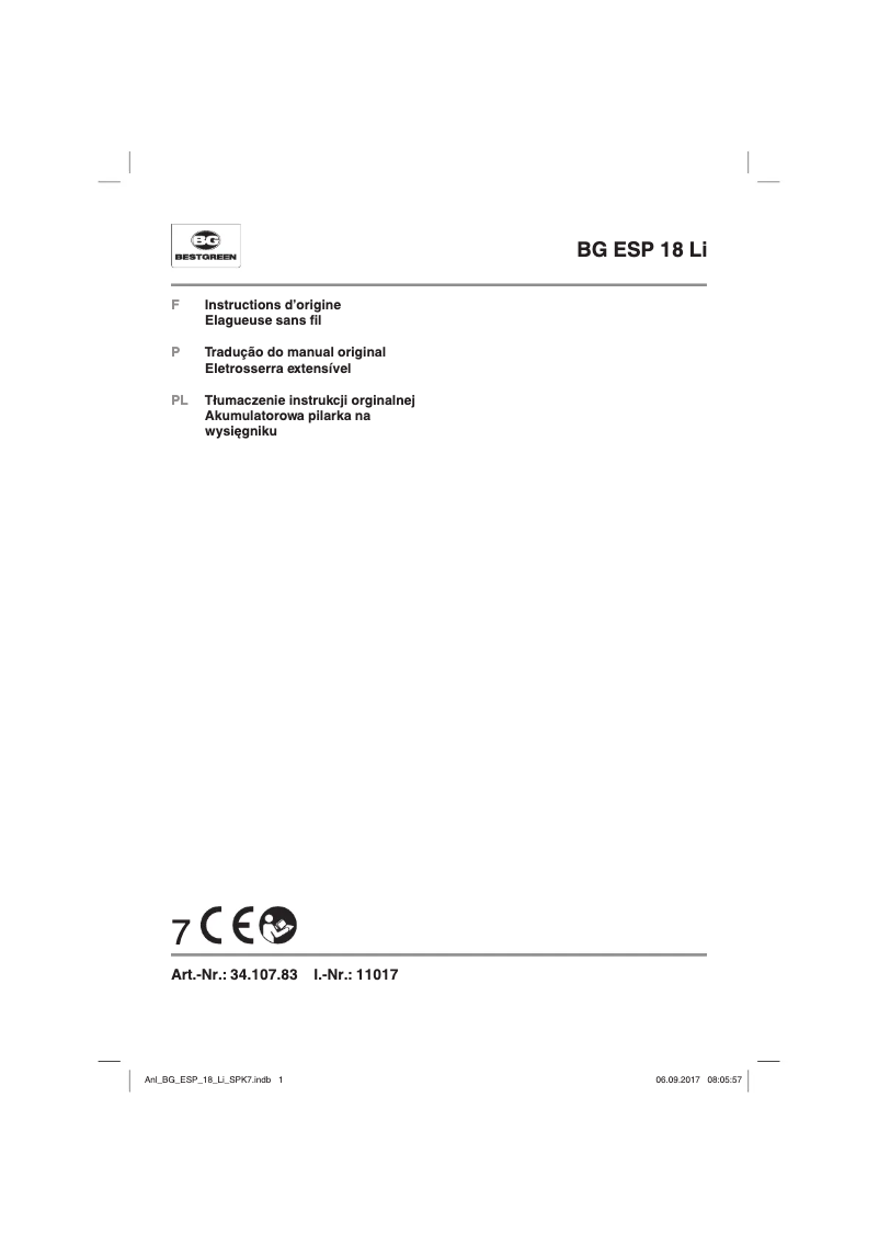 Image de la première page du manuel de l'appareil BG ESP 18 Li