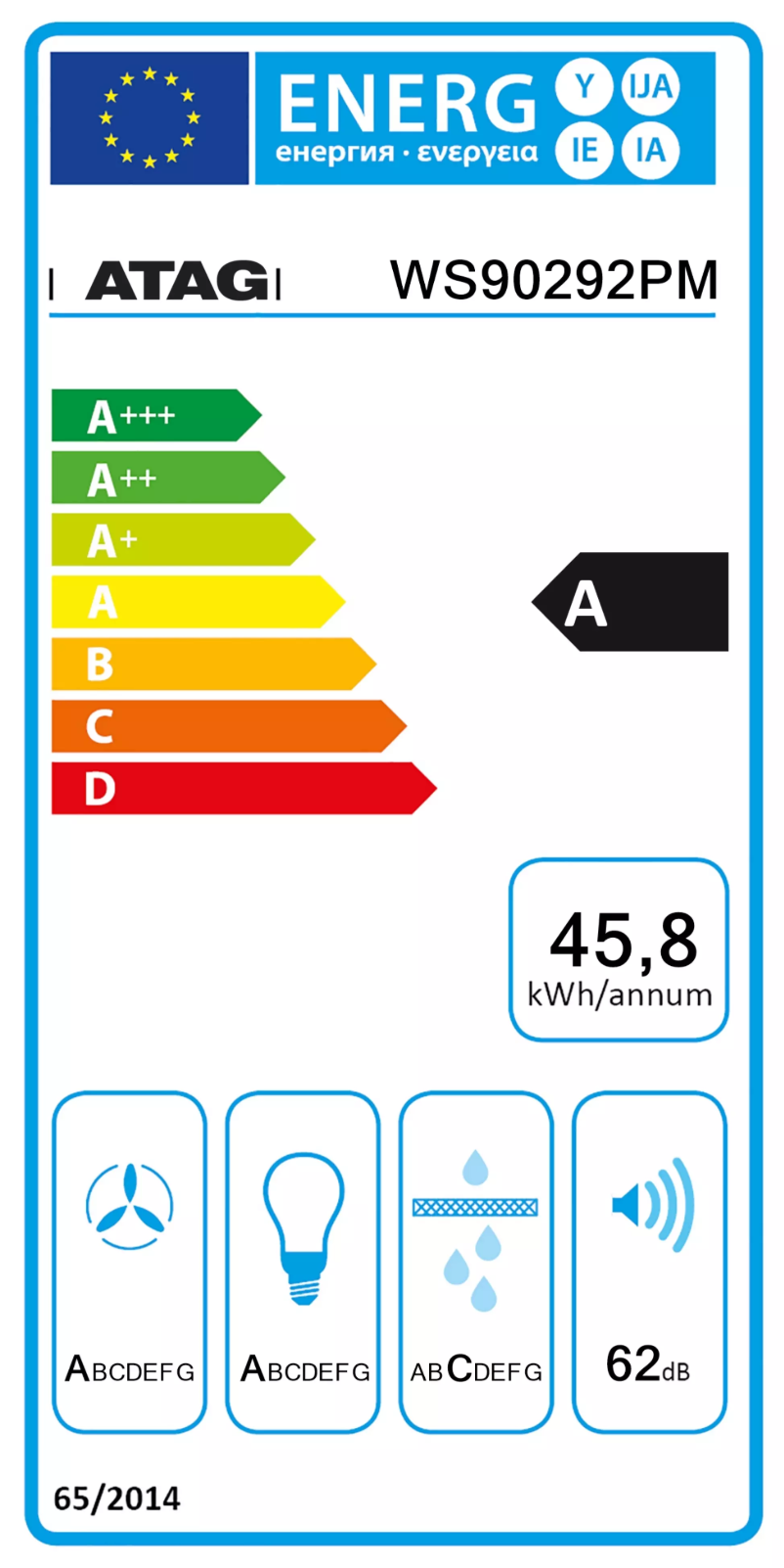 Page n°1 - Label énergétique Atag WS90292PM