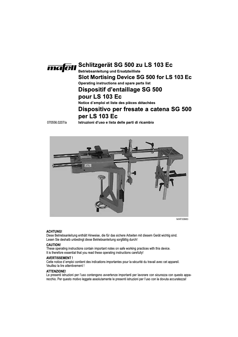 Page n°1 - Manuel utilisateur Mafell SG 500