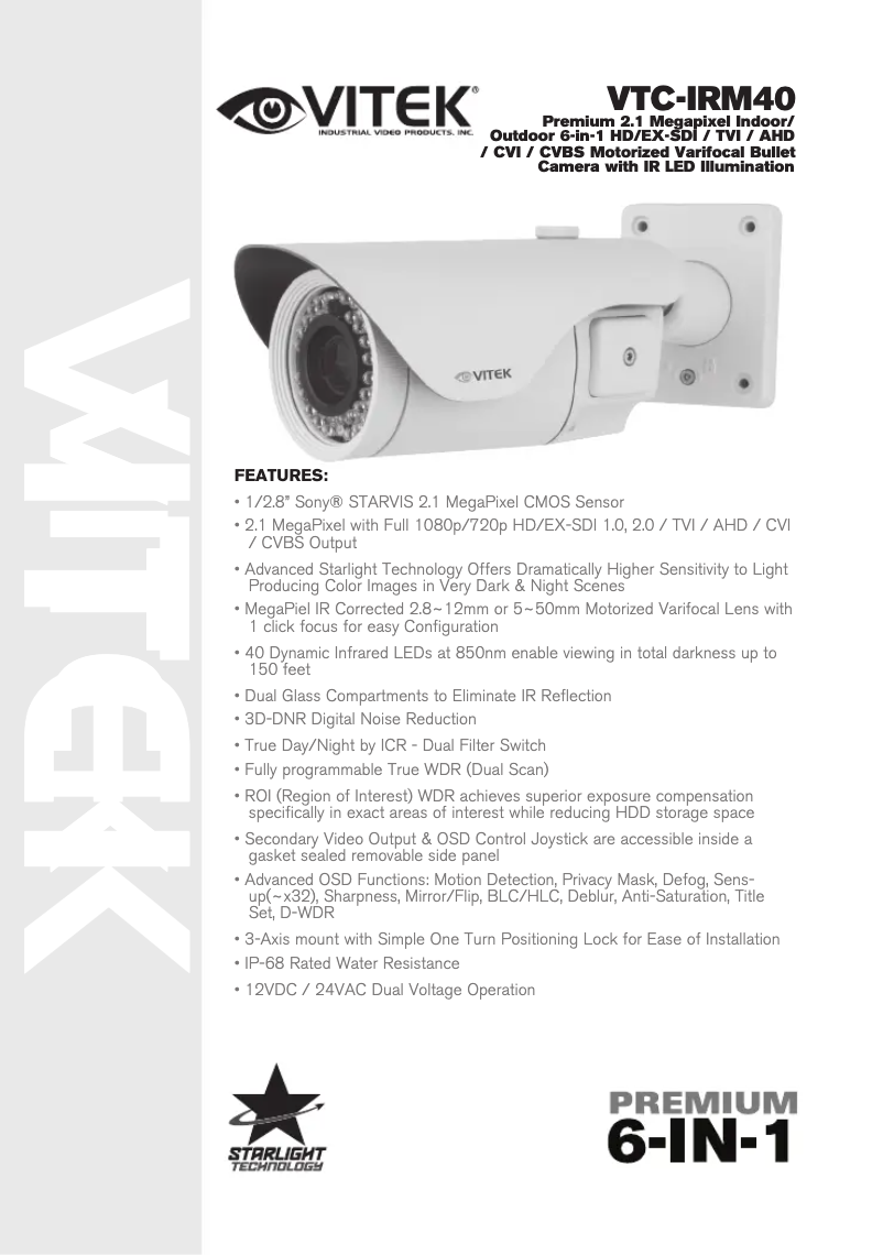 Page n°1 - Manuel utilisateur Vitek VTC-IRM40