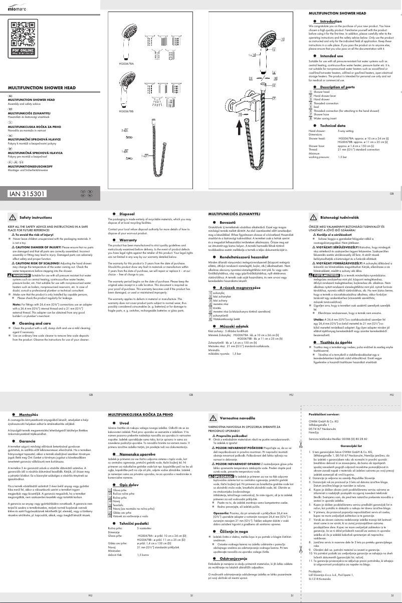 Page n°1 - Manuel utilisateur Miomare IAN 315301