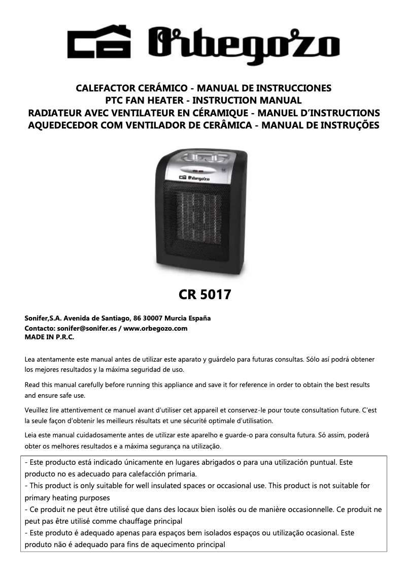 Page n°1 - Manuel utilisateur Orbegozo CR 5022